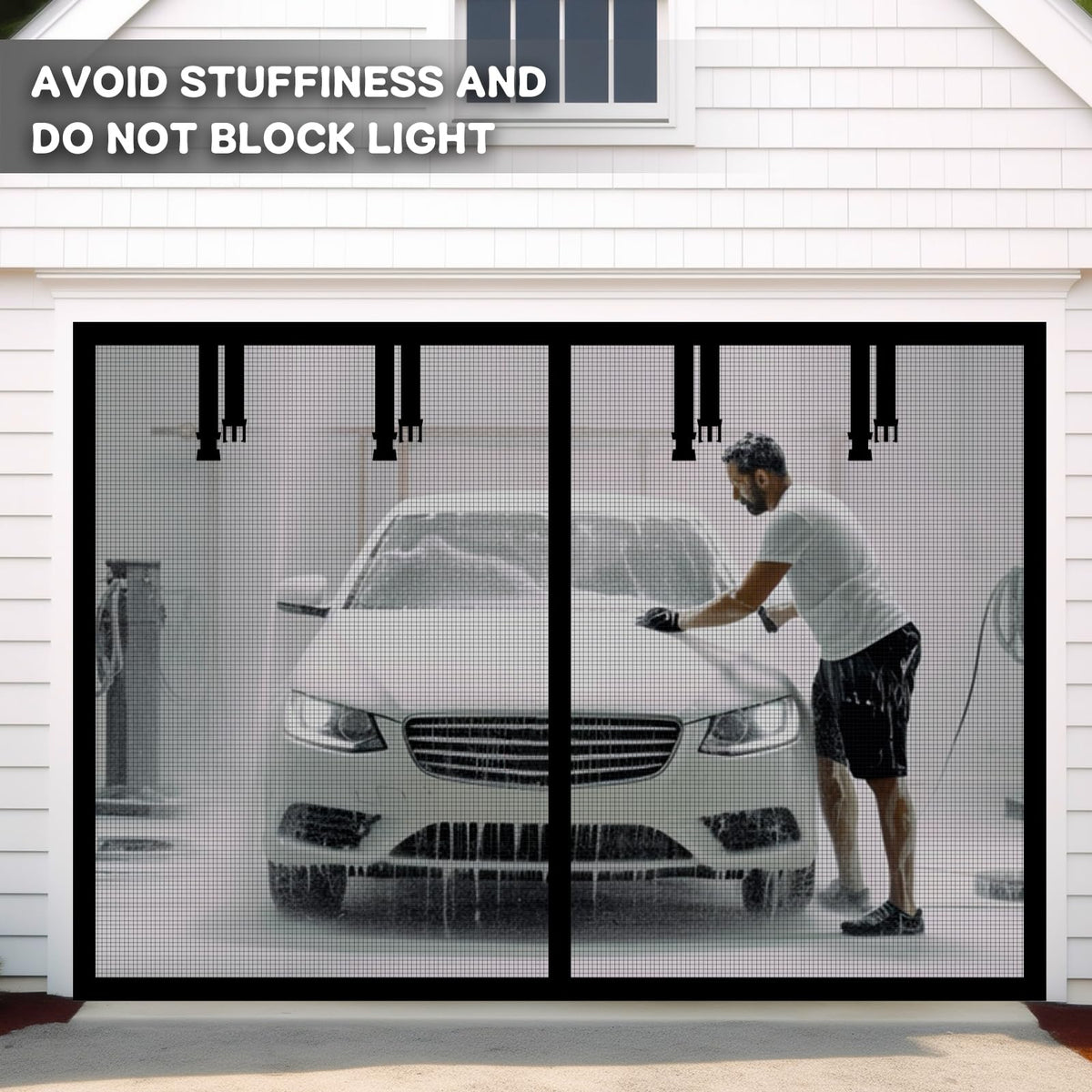 Aurelio TECH Magnetic Garage Door Screen 9x7 ft for Single Car – Easy Install, Black
