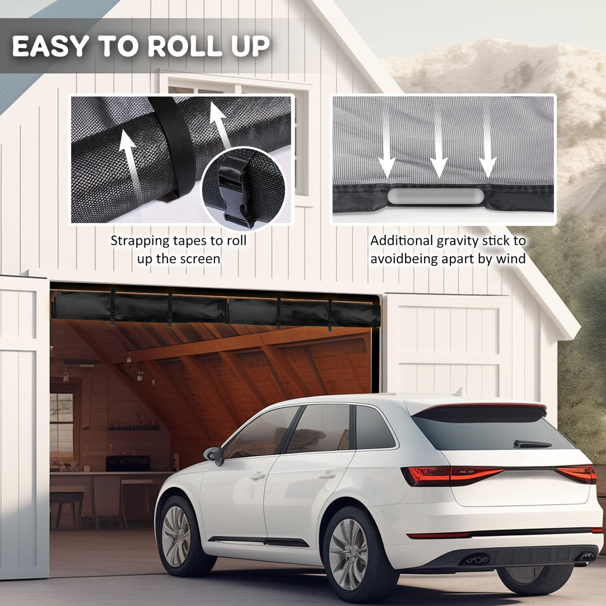Aurelio TECH Magnetic Garage Door Screen 9x7 ft for Single Car – Easy Install, Black
