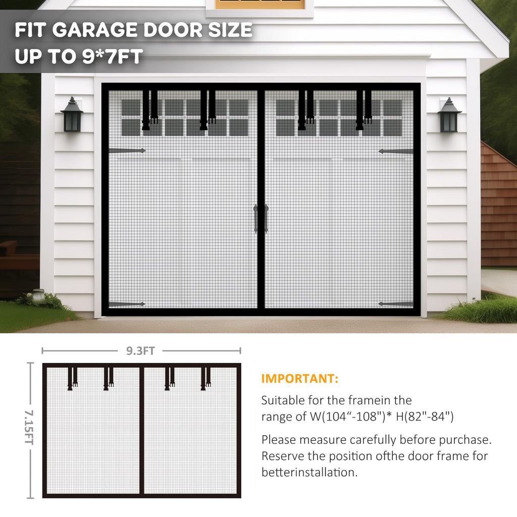 Aurelio TECH Magnetic Garage Door Screen 9x7 ft for Single Car – Easy Install, Black