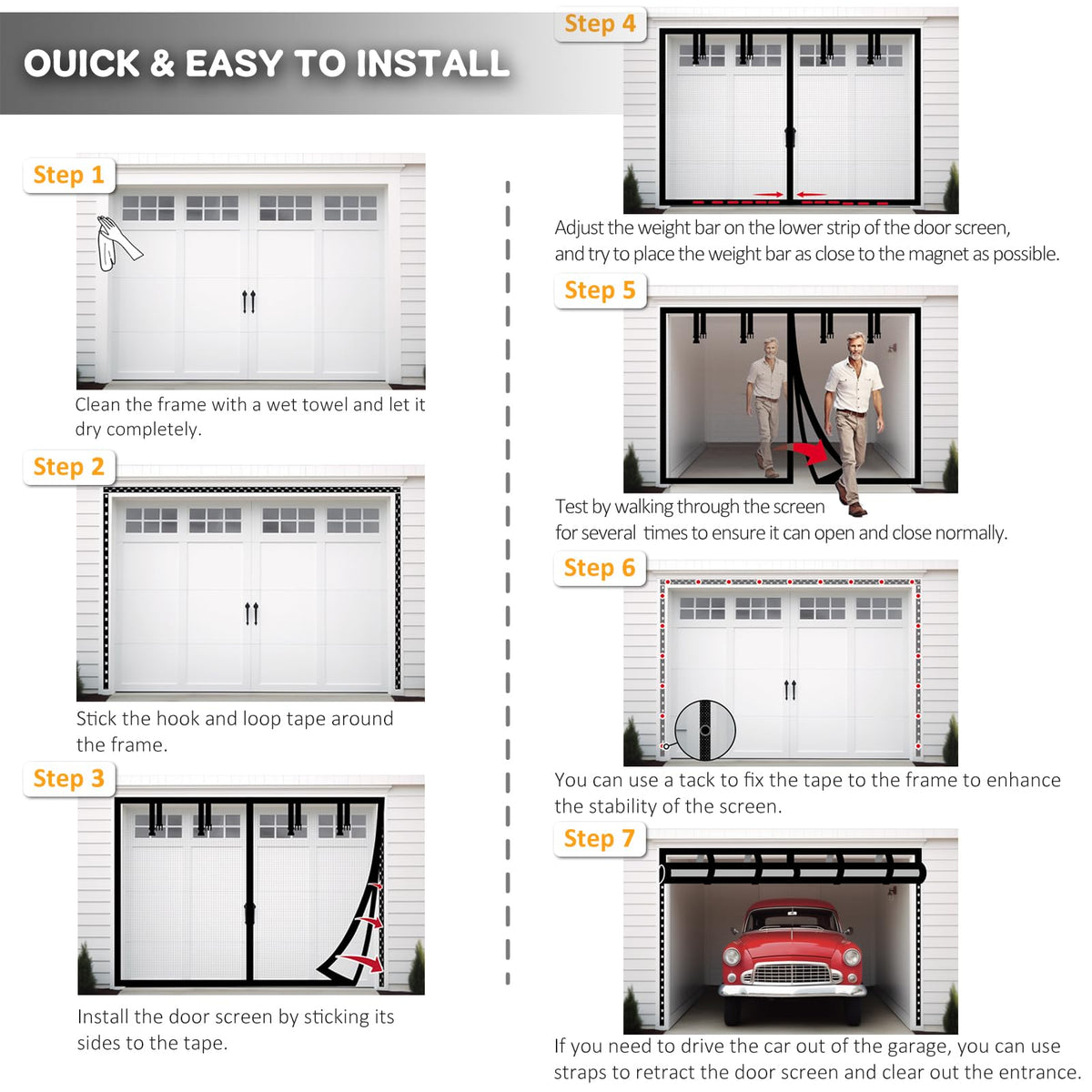 Aurelio TECH Magnetic Garage Door Screen 9x7 ft for Single Car – Easy Install, Black