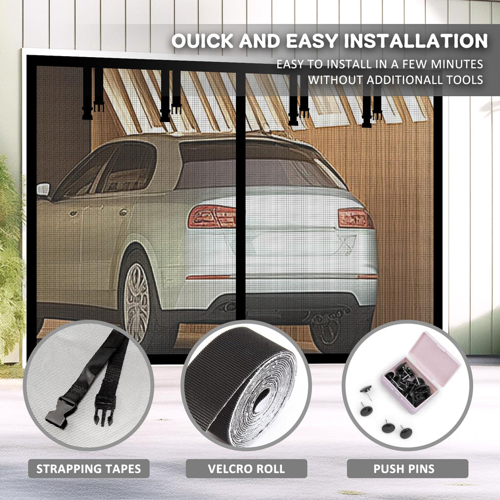 Aurelio TECH Magnetic Garage Door Screen 9x7 ft for Single Car – Easy Install, Black