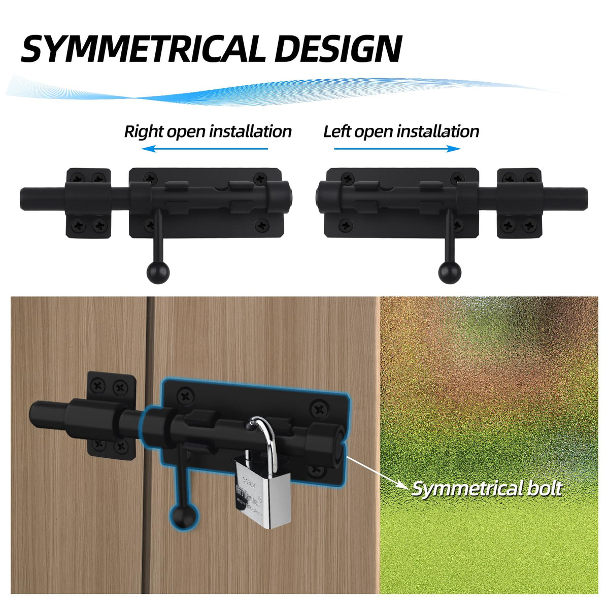 BAO YI LAI Barrel Bolt Latch – 6.3-Inch Heavy Duty Gate Lock, 304 Stainless Steel, Black