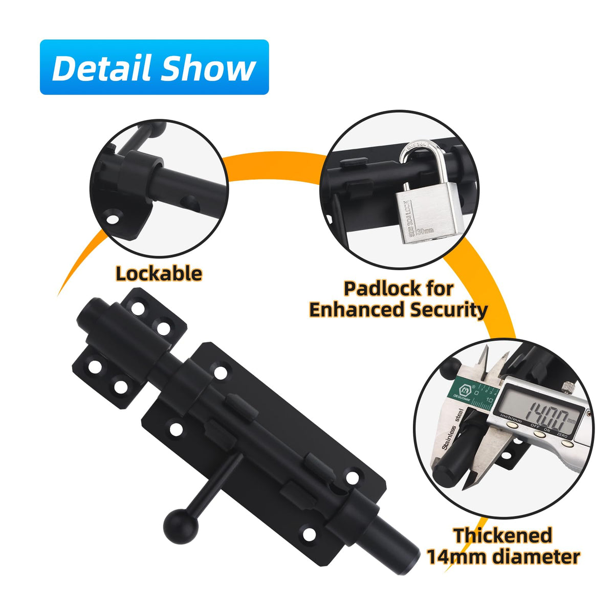 BAO YI LAI Barrel Bolt Latch – 6.3-Inch Heavy Duty Gate Lock, 304 Stainless Steel, Black