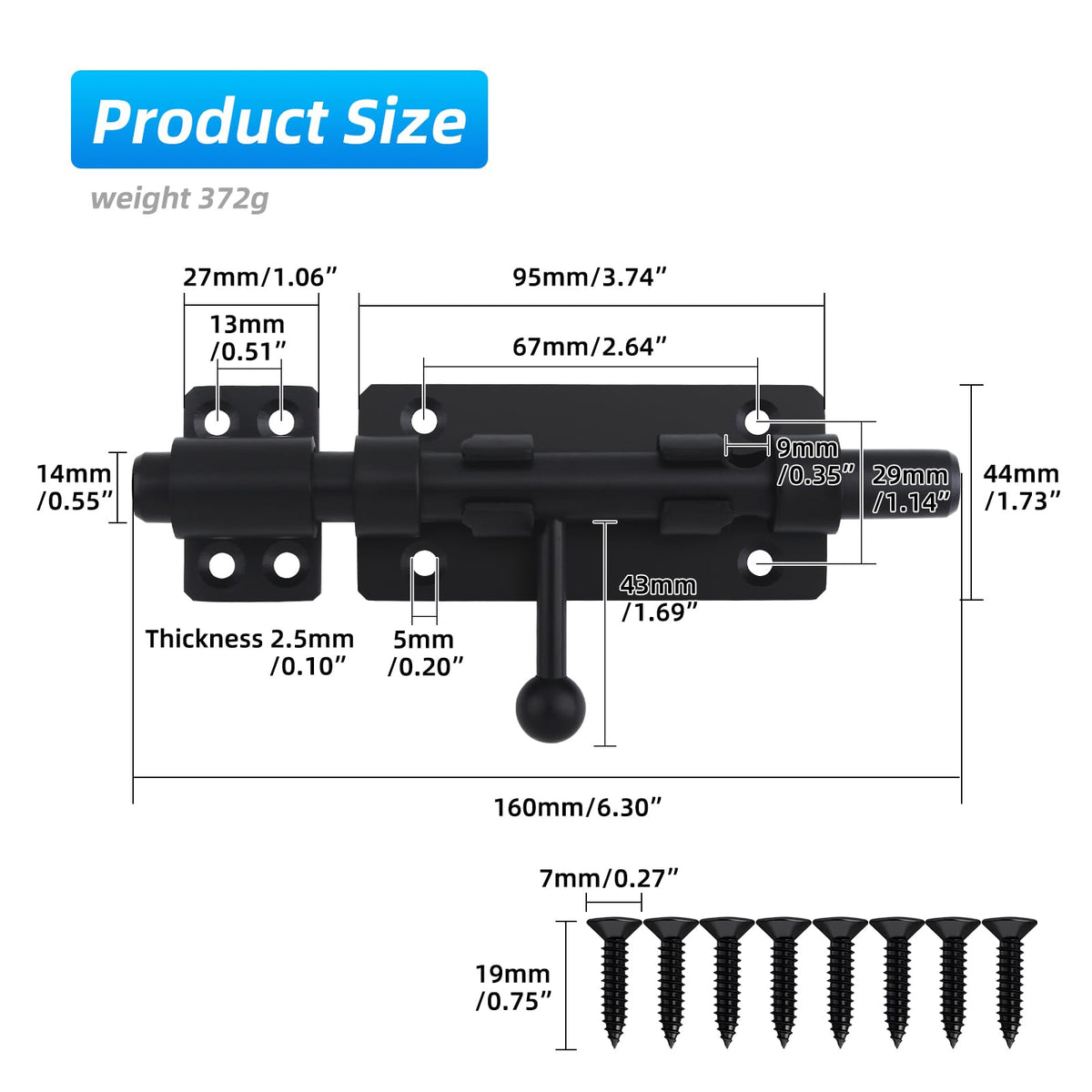 BAO YI LAI Barrel Bolt Latch – 6.3-Inch Heavy Duty Gate Lock, 304 Stainless Steel, Black