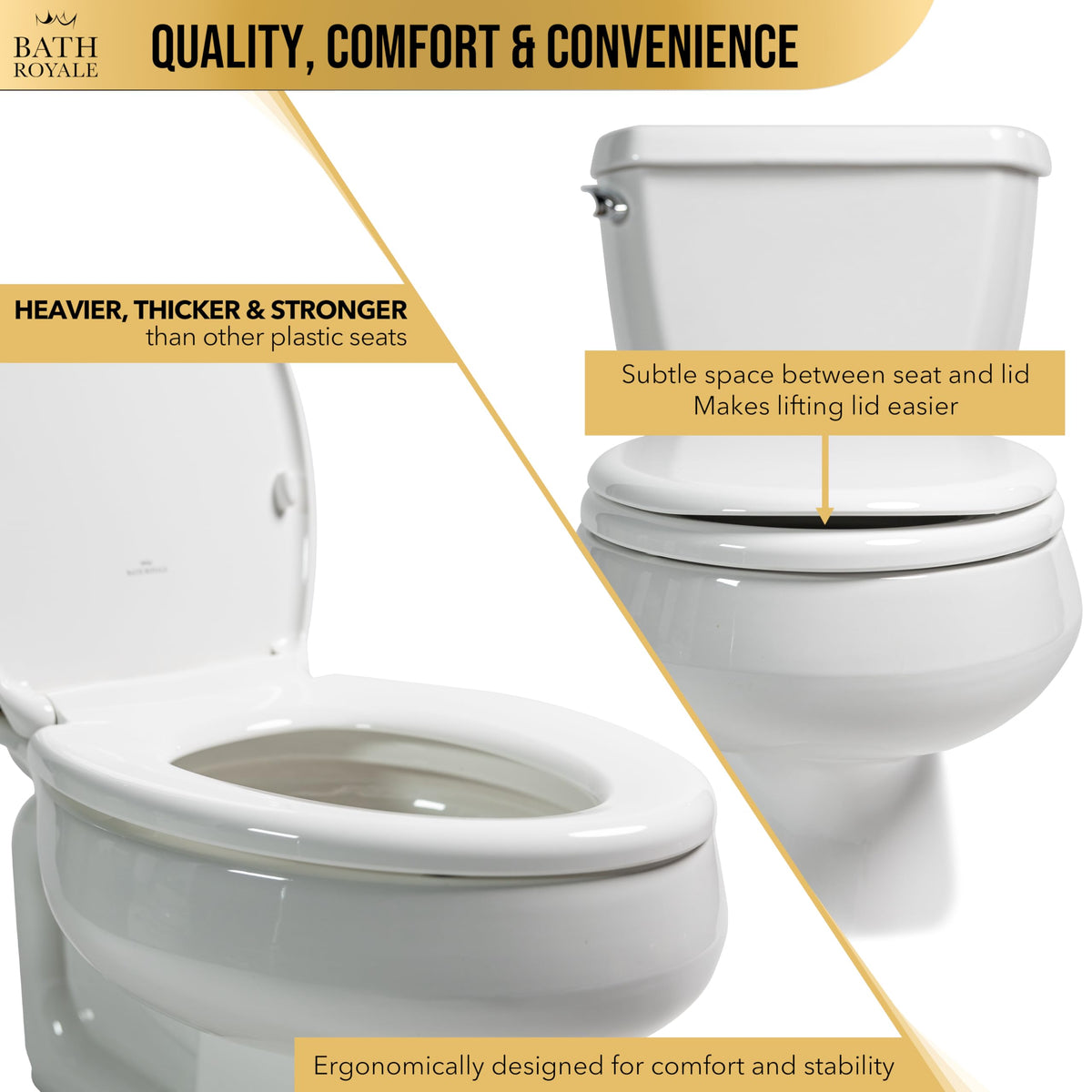 Bath Royale BR501-02 Elongated Toilet Seat – Soft Close, Heavy Duty, Easy Clean | Almond/Bone