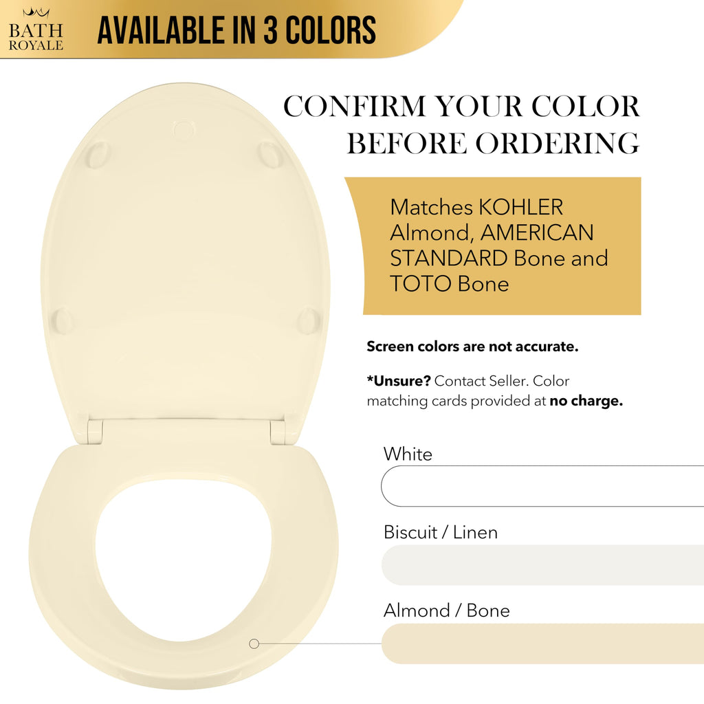 Bath Royale BR501-02 Elongated Toilet Seat – Soft Close, Heavy Duty, Easy Clean | Almond/Bone