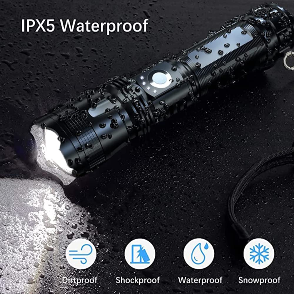 BERCOL Rechargeable Flashlight 90000 Lumens - 5 Modes, IPX5 Waterproof, 1000m Beam