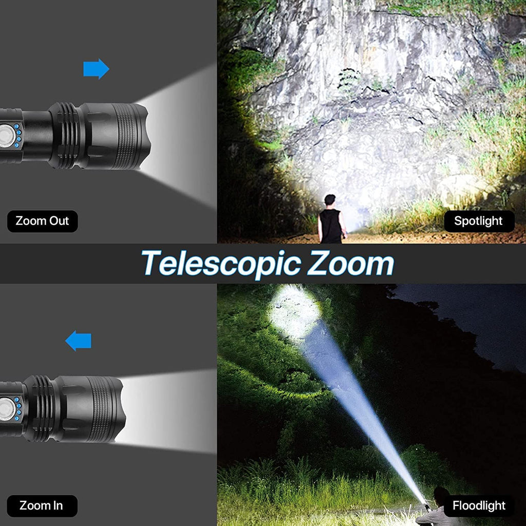 BERCOL Rechargeable Flashlight 90000 Lumens - 5 Modes, IPX5 Waterproof, 1000m Beam