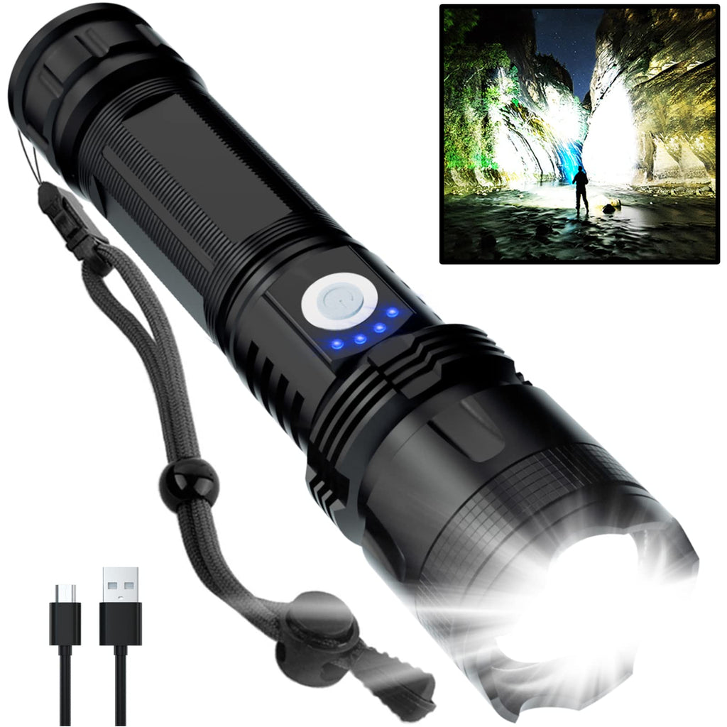 BERCOL Rechargeable Flashlight 90000 Lumens - 5 Modes, IPX5 Waterproof, 1000m Beam