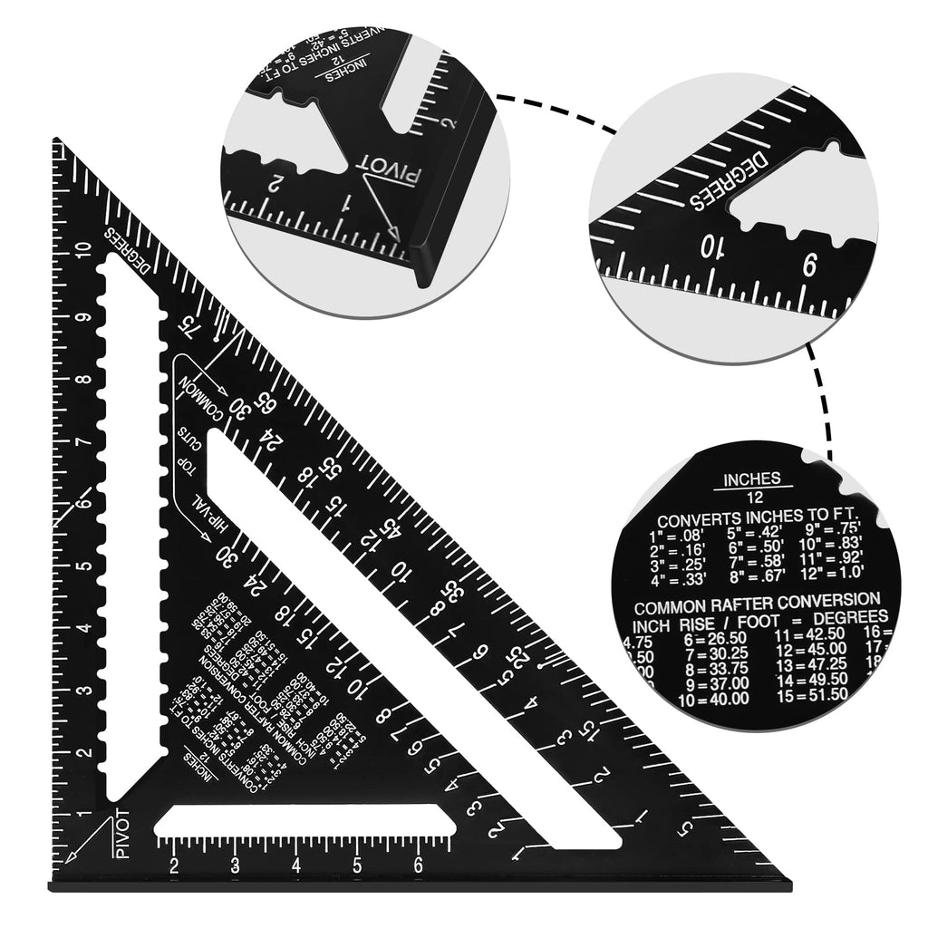 Beslands Aluminum 12-In Rafter Square – 5-In-1 Pro Layout Tool for Woodworking