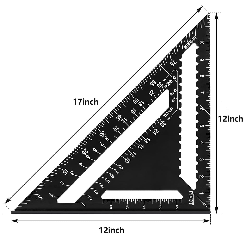 Beslands Aluminum 12-In Rafter Square – 5-In-1 Pro Layout Tool for Woodworking
