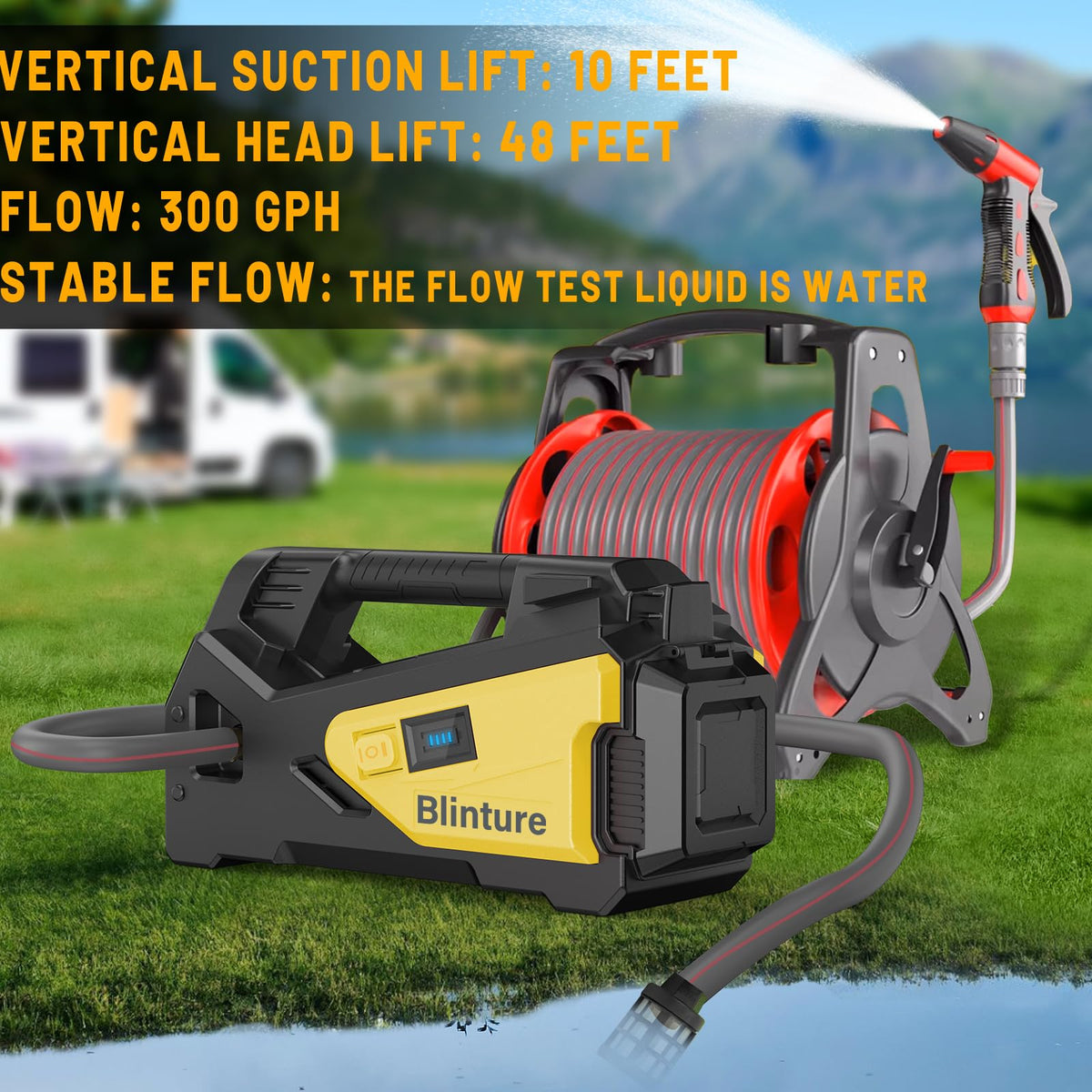 Blinture Battery-Operated Transfer Pump for DeWalt 20V | 300 GPH Cordless Water Pump