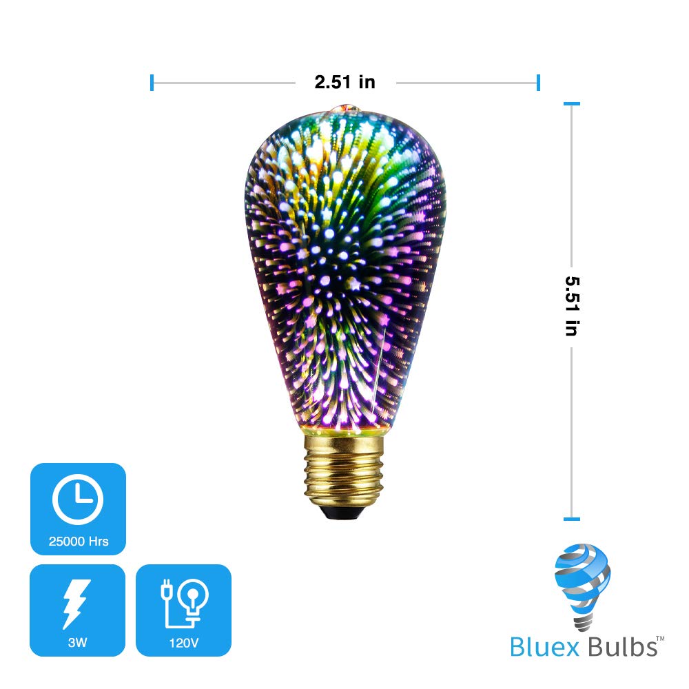 Bluex Bulbs 2 Pack Infinity 3D Fireworks LED ST19 Bulbs | Multicolor Stain Glass Effect
