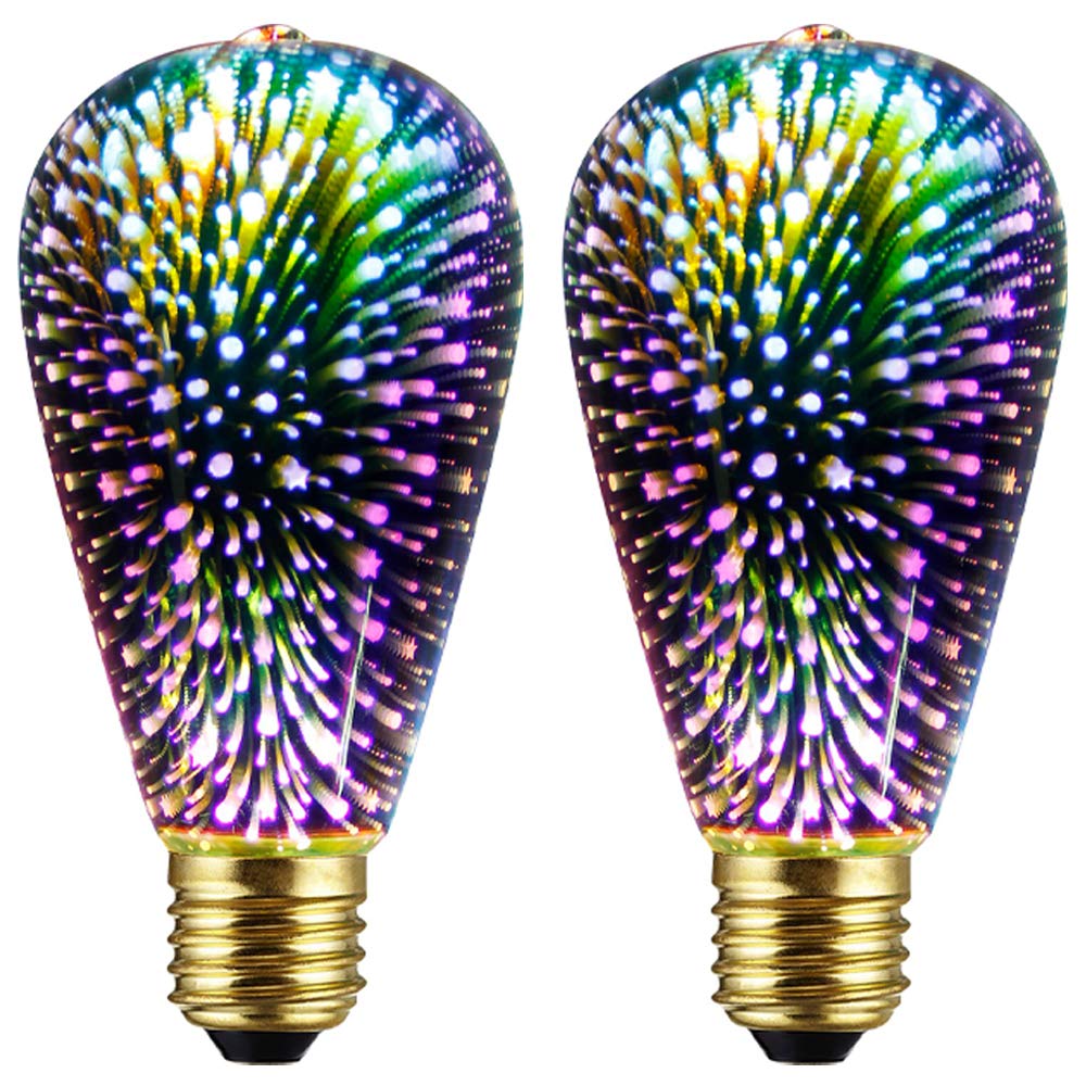 Bluex Bulbs 2 Pack Infinity 3D Fireworks LED ST19 Bulbs | Multicolor Stain Glass Effect