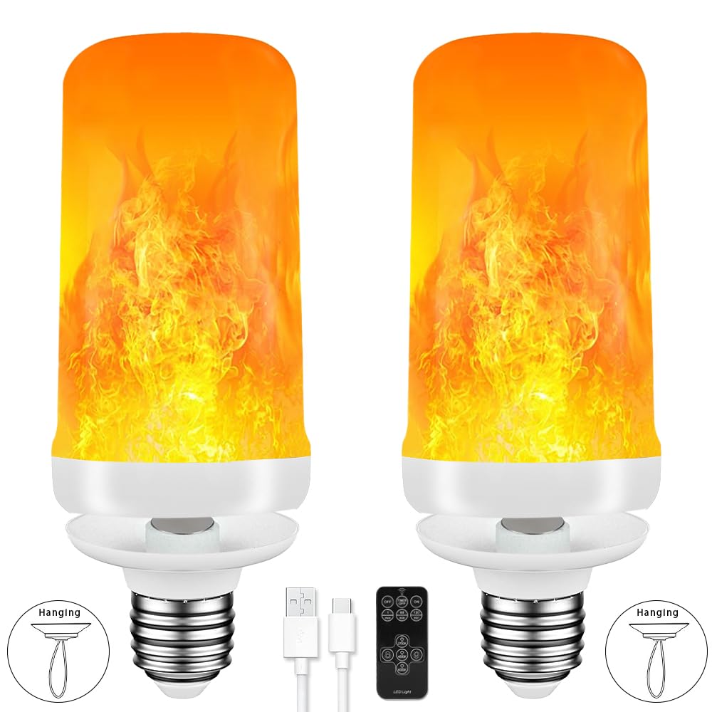 BLUEYE 2Packs Rechargeable Flame Light Bulbs with Remote – 3 Timers, USB-C Charging, Flameless Candles for Home Decor