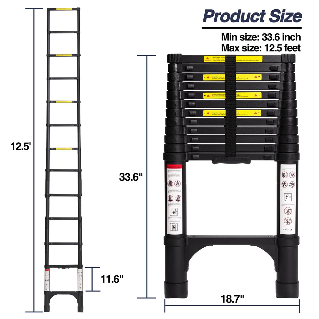 BOCOM 12.5 ft Aluminum Telescoping Ladder – 330 lbs, Lightweight & Stable for Home, RV & Outdoors