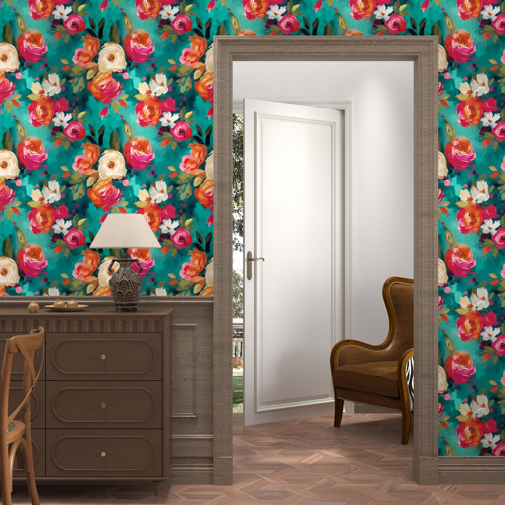 BOKEBEVE Watercolour Floral Peel and Stick Wallpaper – Boho Blue, 17.5 x 118 in