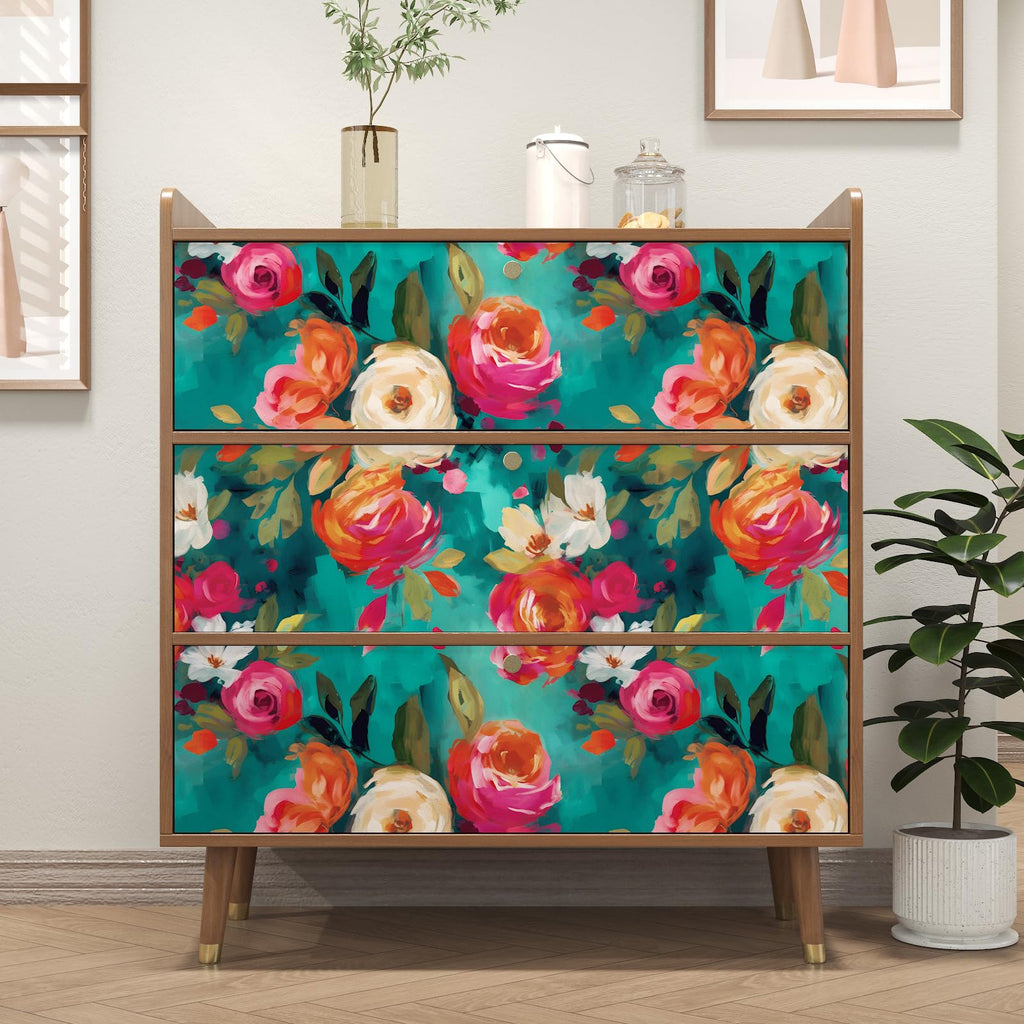 BOKEBEVE Watercolour Floral Peel and Stick Wallpaper – Boho Blue, 17.5 x 118 in