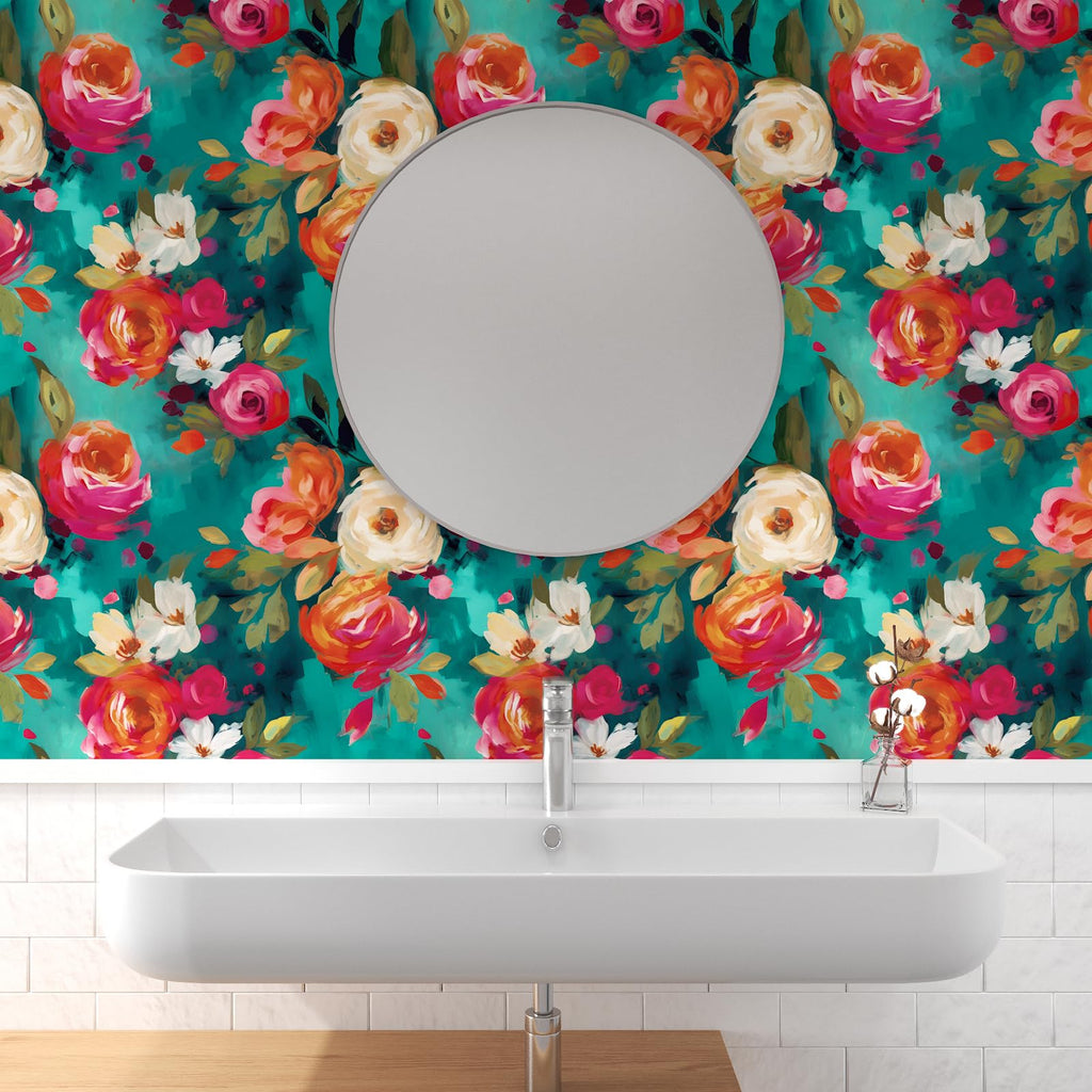 BOKEBEVE Watercolour Floral Peel and Stick Wallpaper – Boho Blue, 17.5 x 118 in
