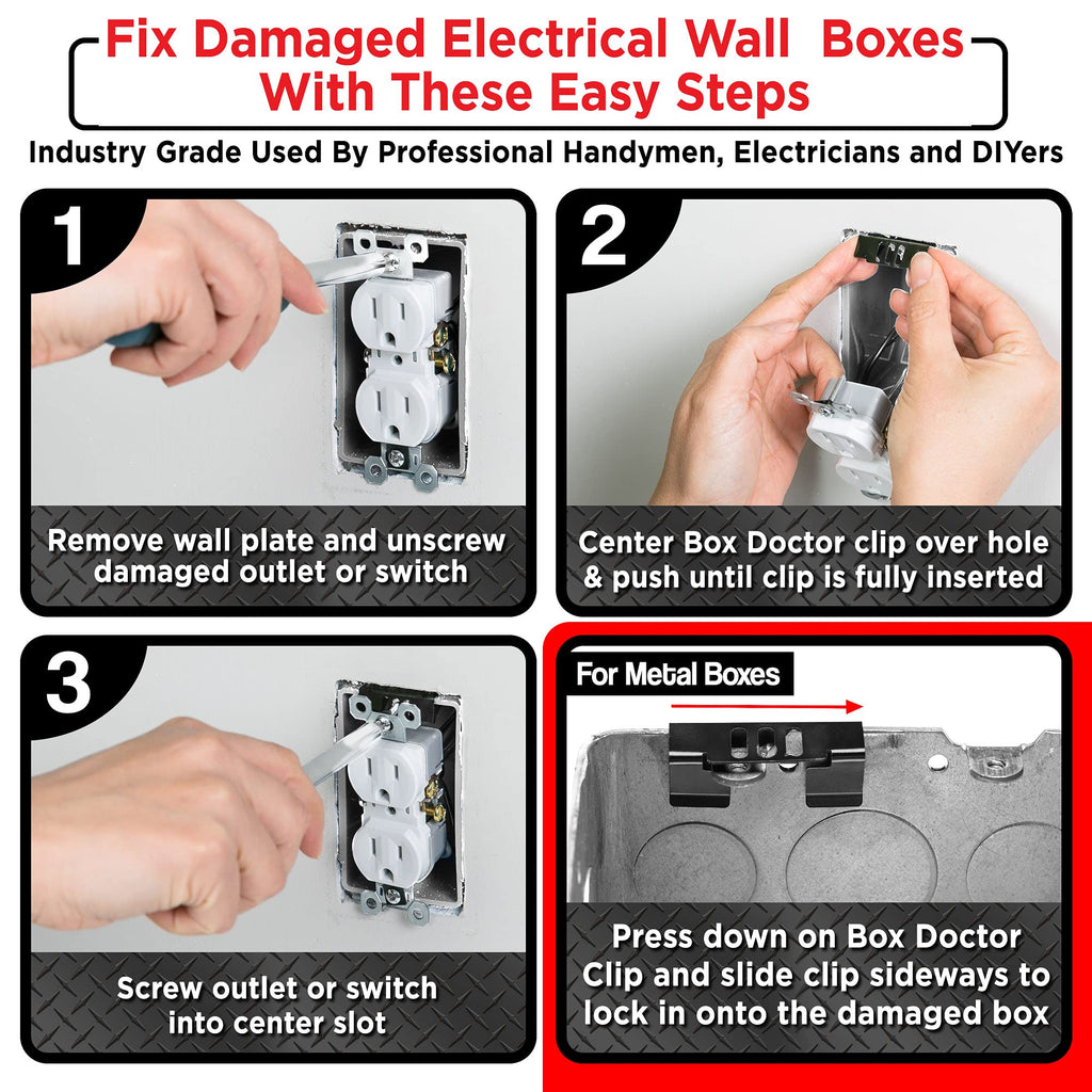 Box Doctor Repair Clips - Fix Loose Outlets and Switches (10 Pack)