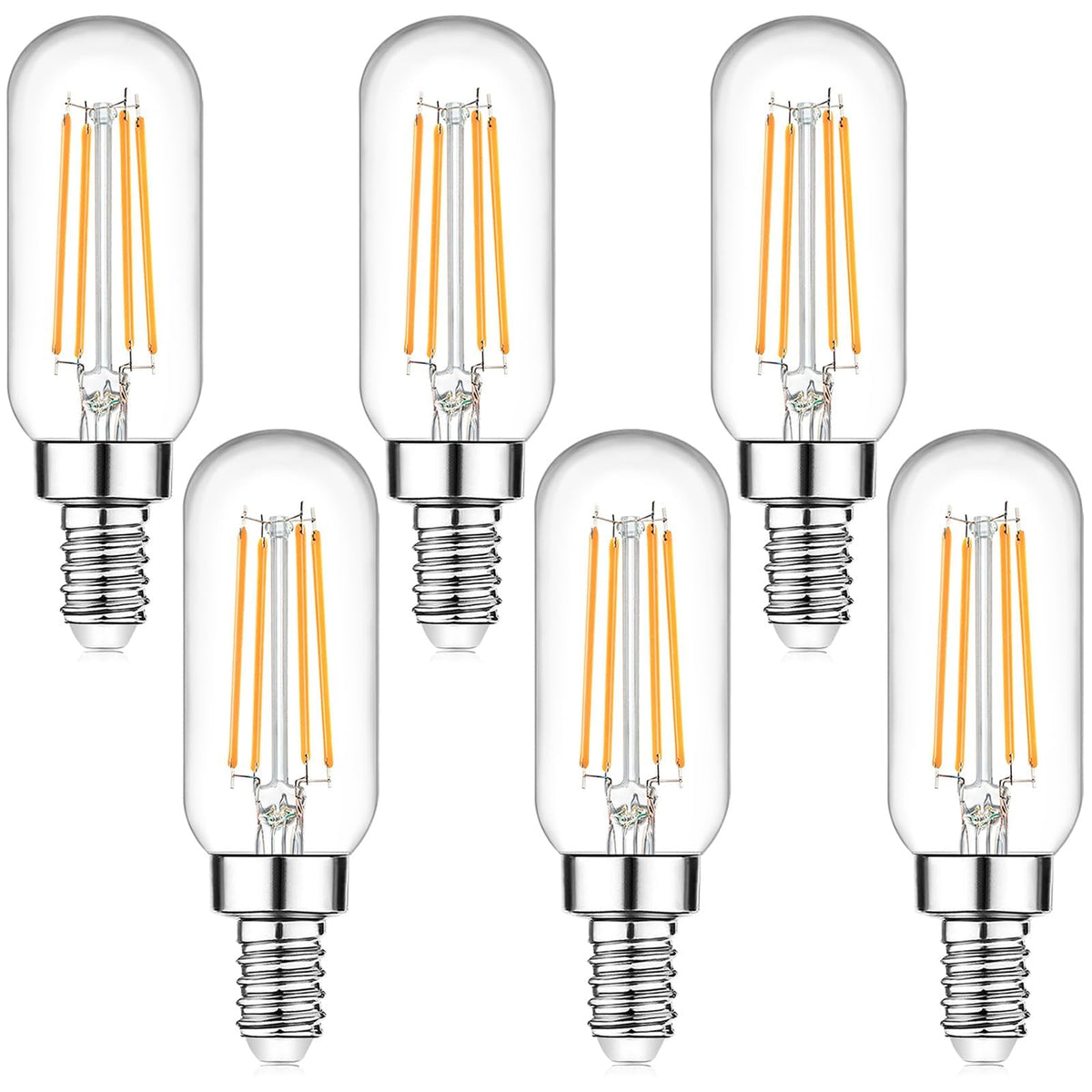 Brightever E12 Candelabra LED Bulbs - 60W Equivalent, 6W Dimmable, 600lm, 2700K Warm White, Clear Vintage Tubular, 6-Pack