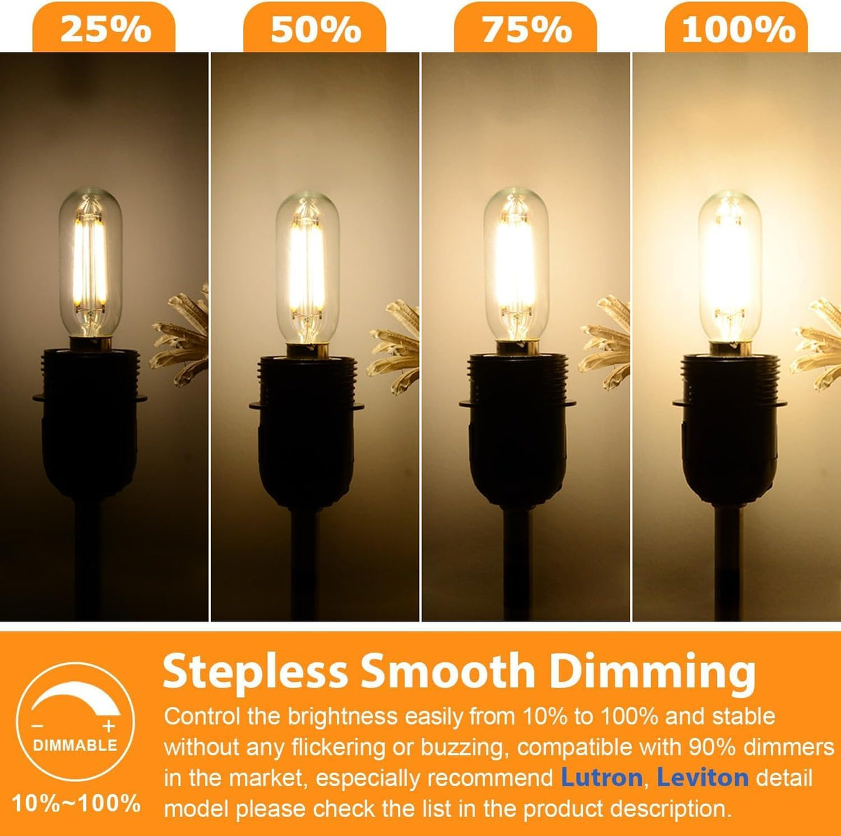 Brightever E12 Candelabra LED Bulbs - 60W Equivalent, 6W Dimmable, 600lm, 2700K Warm White, Clear Vintage Tubular, 6-Pack