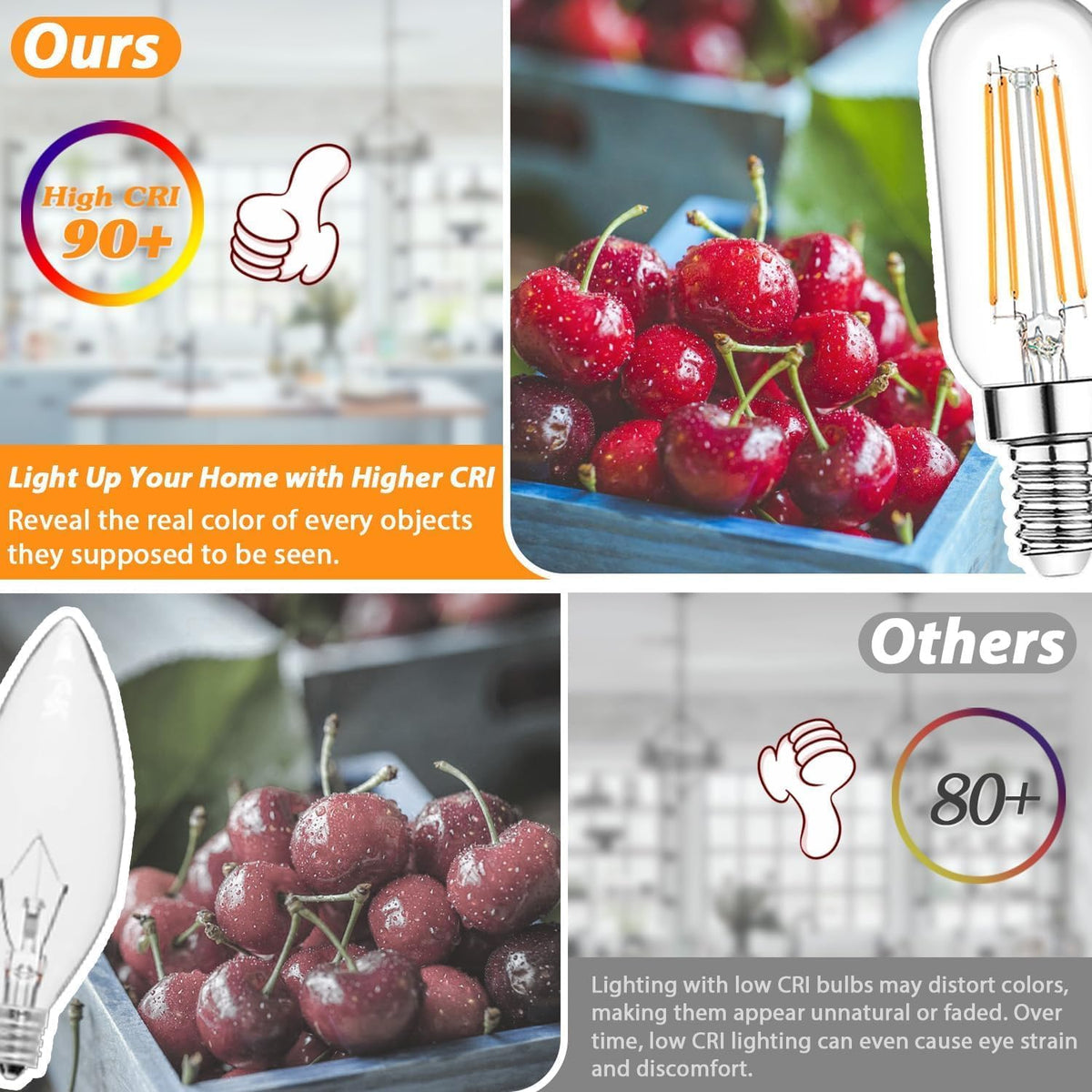 Brightever E12 Candelabra LED Bulbs - 60W Equivalent, 6W Dimmable, 600lm, 2700K Warm White, Clear Vintage Tubular, 6-Pack