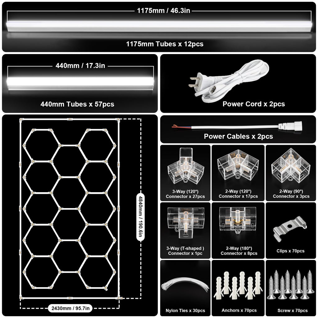 BRILLIHOOD Hexagon LED Garage Lights – 672W, 80,640 LM, 6500K for Garage, Workshop & Car Detailing