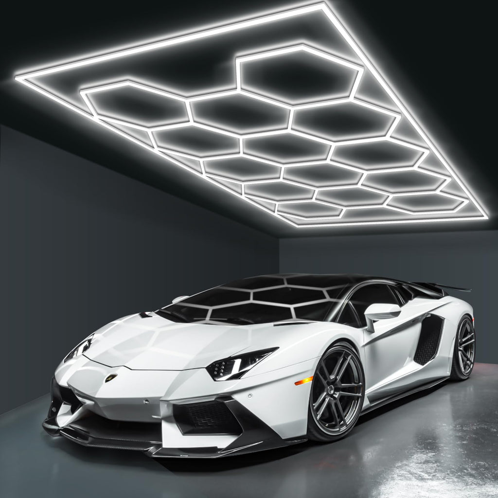 BRILLIHOOD Hexagon LED Garage Lights – 672W, 80,640 LM, 6500K for Garage, Workshop & Car Detailing