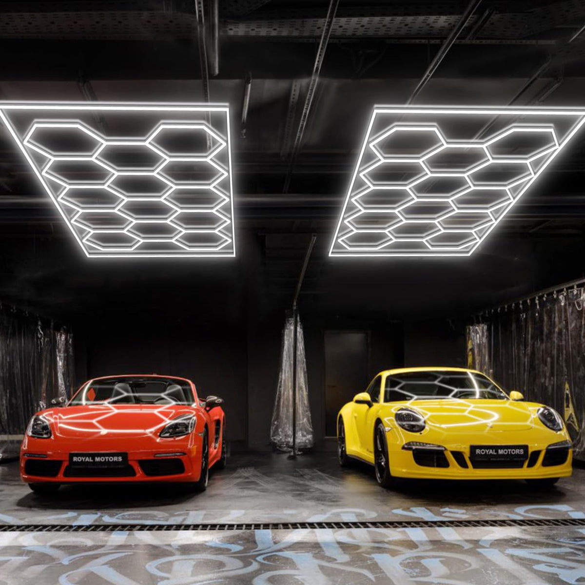 BRILLIHOOD Hexagon LED Garage Lights – 672W, 80,640 LM, 6500K for Garage, Workshop & Car Detailing