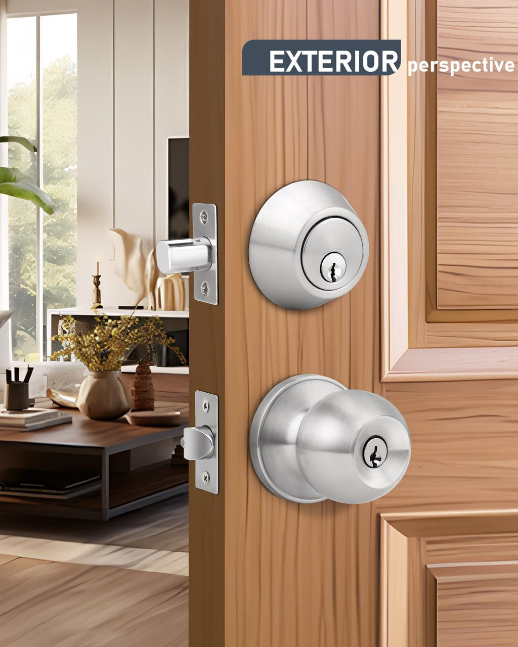Brotima 4 Pack Keyed Entry Door Knob & Deadbolt Set – Satin Nickel, Keyed Alike Exterior Lockset