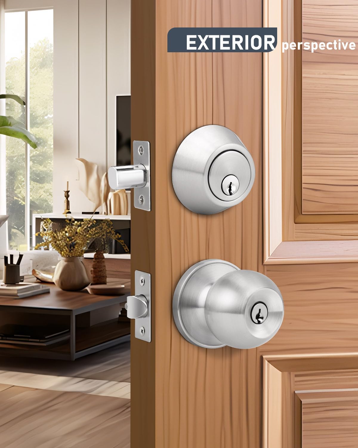 Brotima 4 Pack Keyed Entry Door Knob & Deadbolt Set – Satin Nickel, Keyed Alike Exterior Lockset