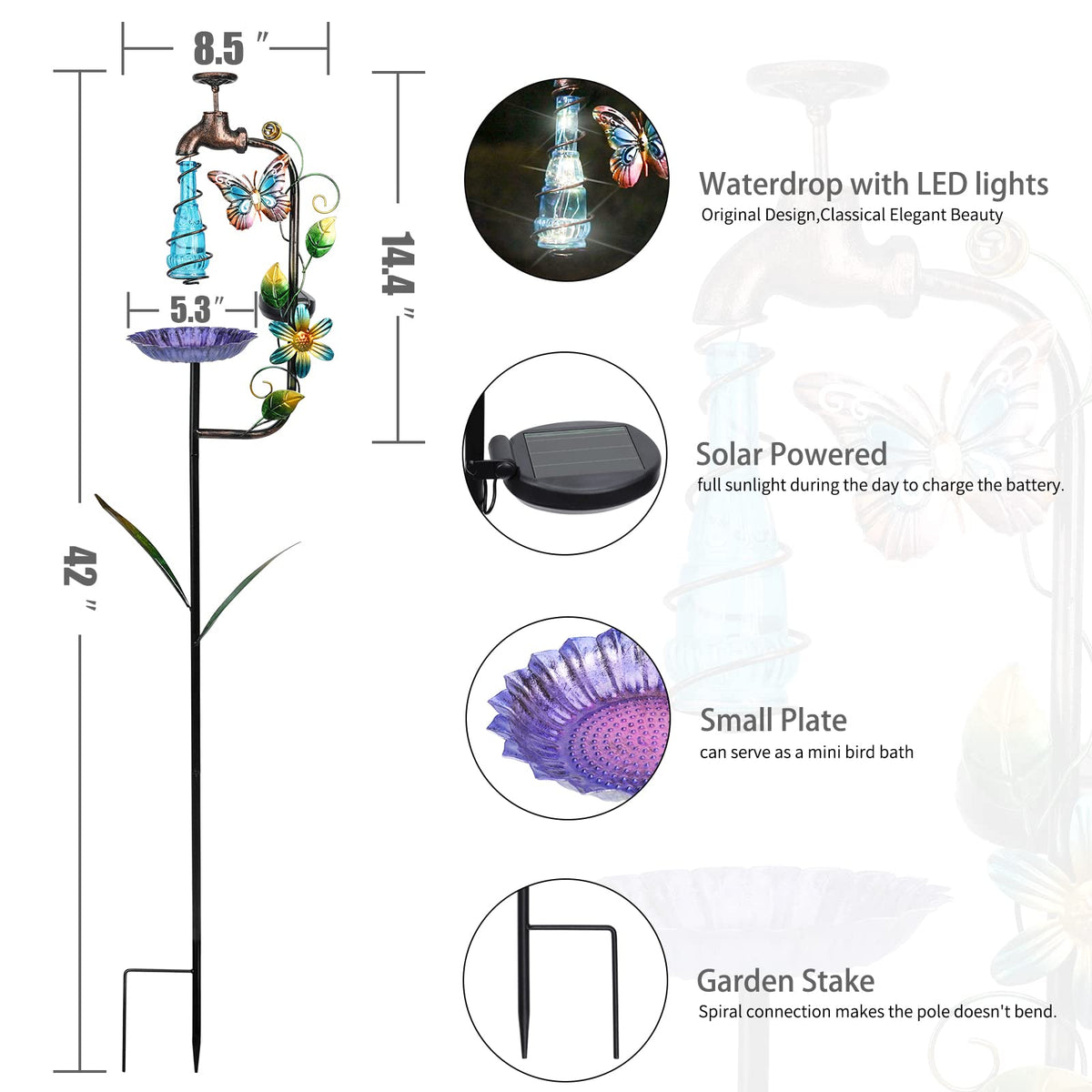 Bshine Solar Waterdrop Hummingbird Stake – Garden Light (Blue)