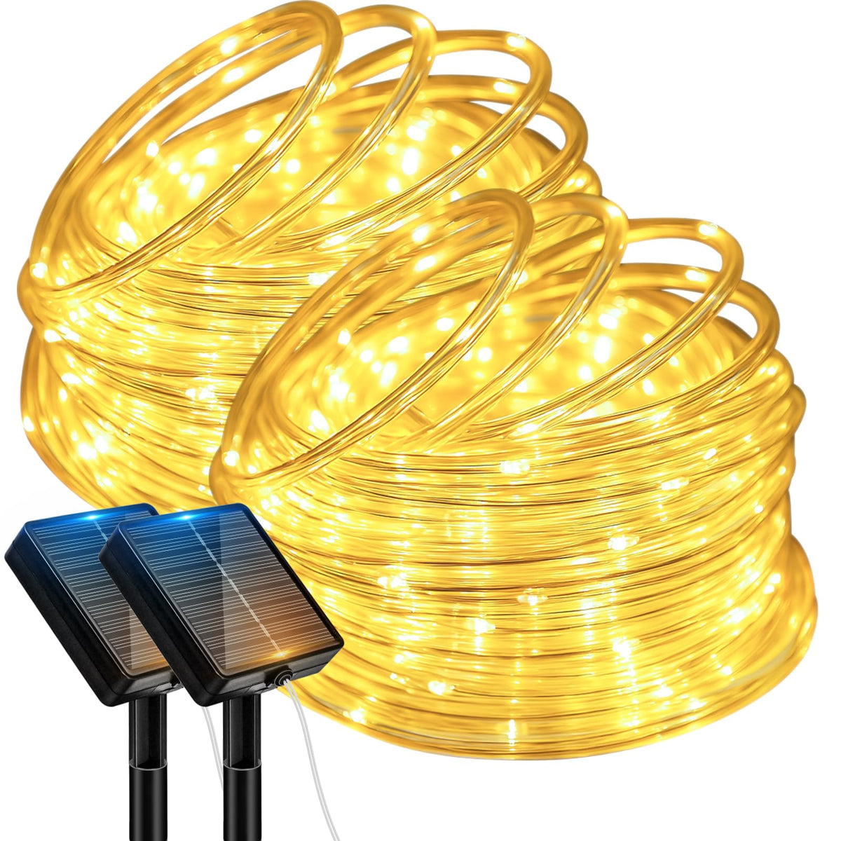 btfarm 2 Pack Solar Rope Lights – 46ft Outdoor LED String Lights, 8 Modes, IP65 Waterproof, Warm White