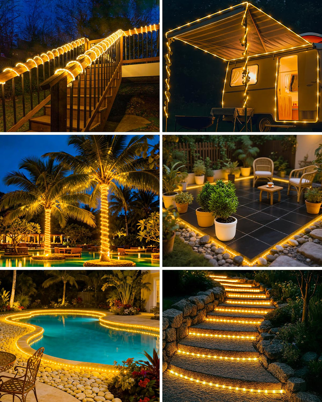 btfarm 2 Pack Solar Rope Lights – 46ft Outdoor LED String Lights, 8 Modes, IP65 Waterproof, Warm White