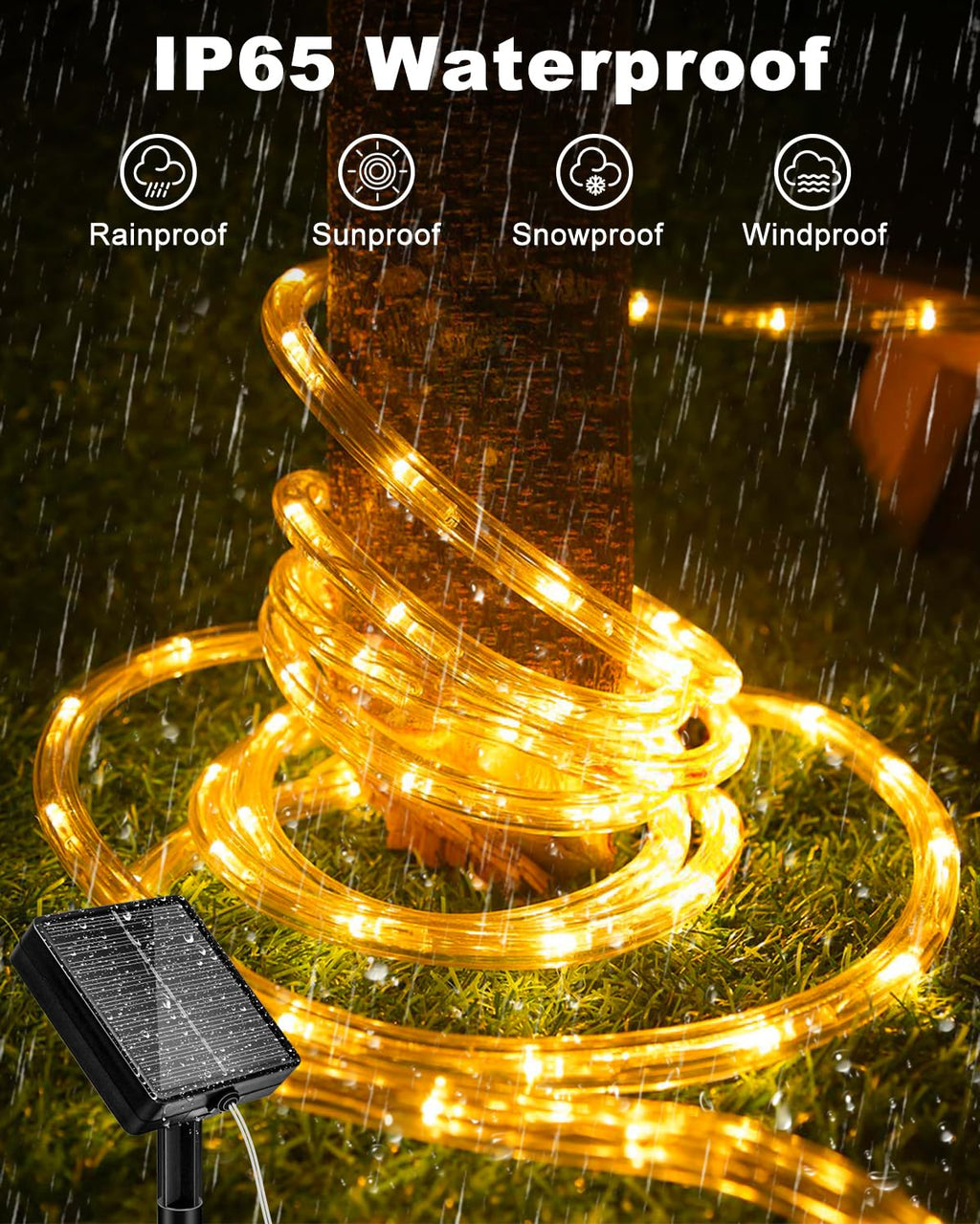btfarm 2 Pack Solar Rope Lights – 46ft Outdoor LED String Lights, 8 Modes, IP65 Waterproof, Warm White