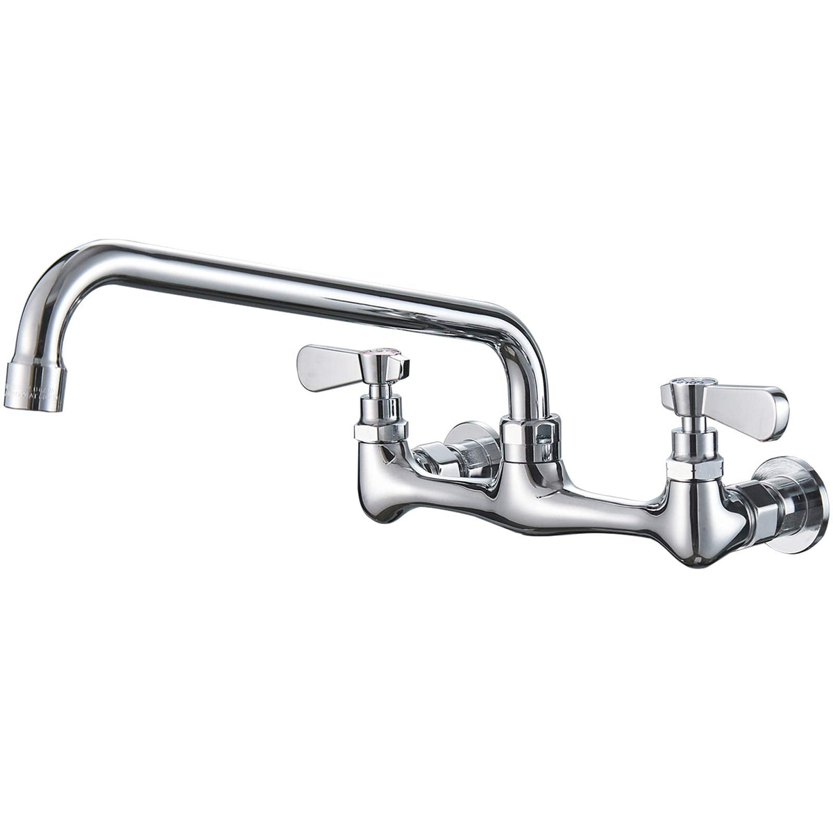 BWE Wall Mount Kitchen Faucet with 12-Inch Swivel Spout – 8-Inch Center, 2-Handle, Polished Chrome