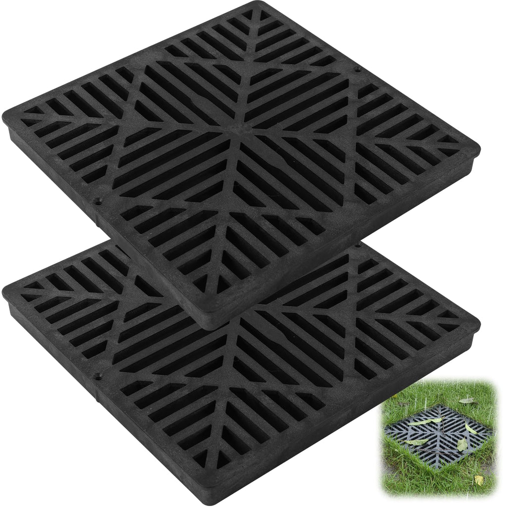 Calvana 2-Pack 12-Inch Fiberglass-Reinforced Catch Basin Drain Grate – Black