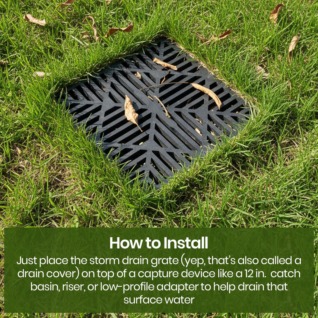 Calvana 2-Pack 12-Inch Fiberglass-Reinforced Catch Basin Drain Grate – Black