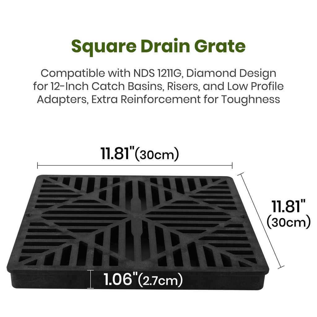 Calvana 2-Pack 12-Inch Fiberglass-Reinforced Catch Basin Drain Grate – Black
