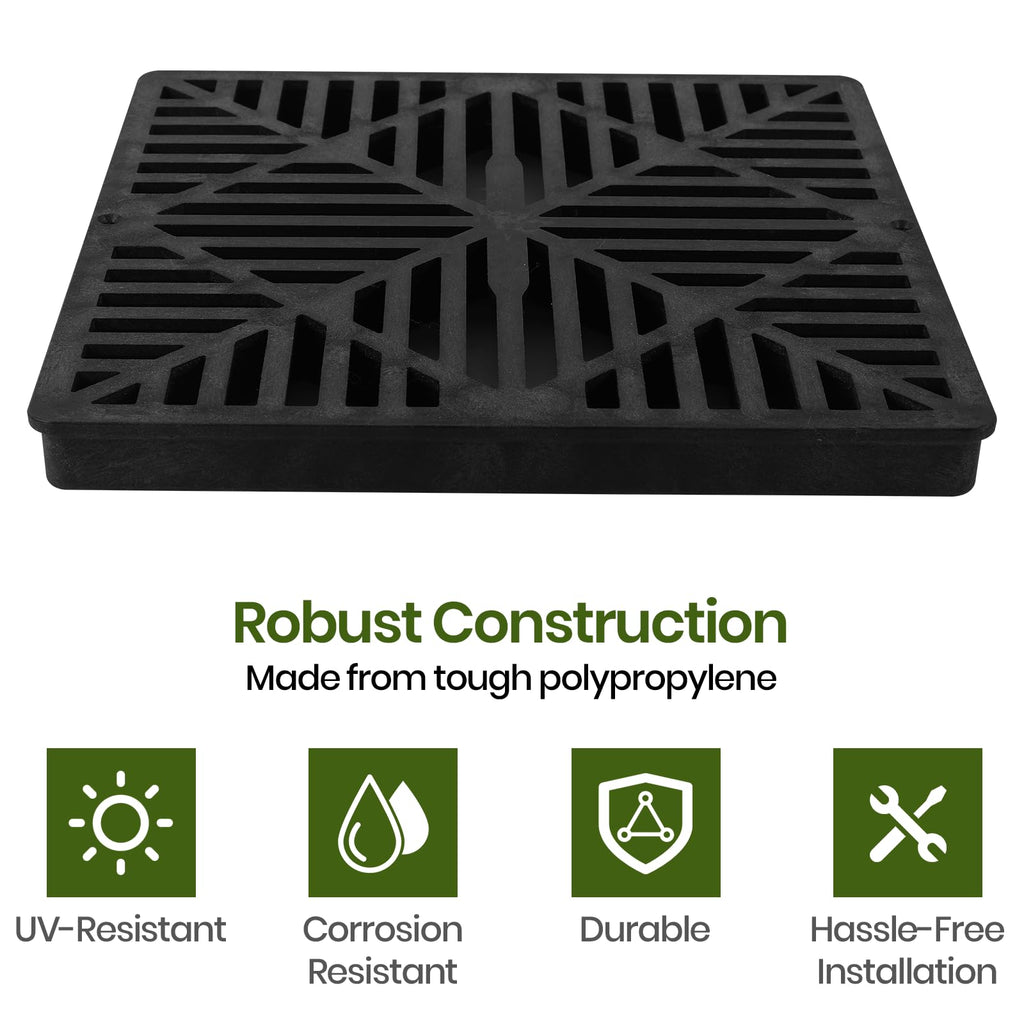 Calvana 2-Pack 12-Inch Fiberglass-Reinforced Catch Basin Drain Grate – Black