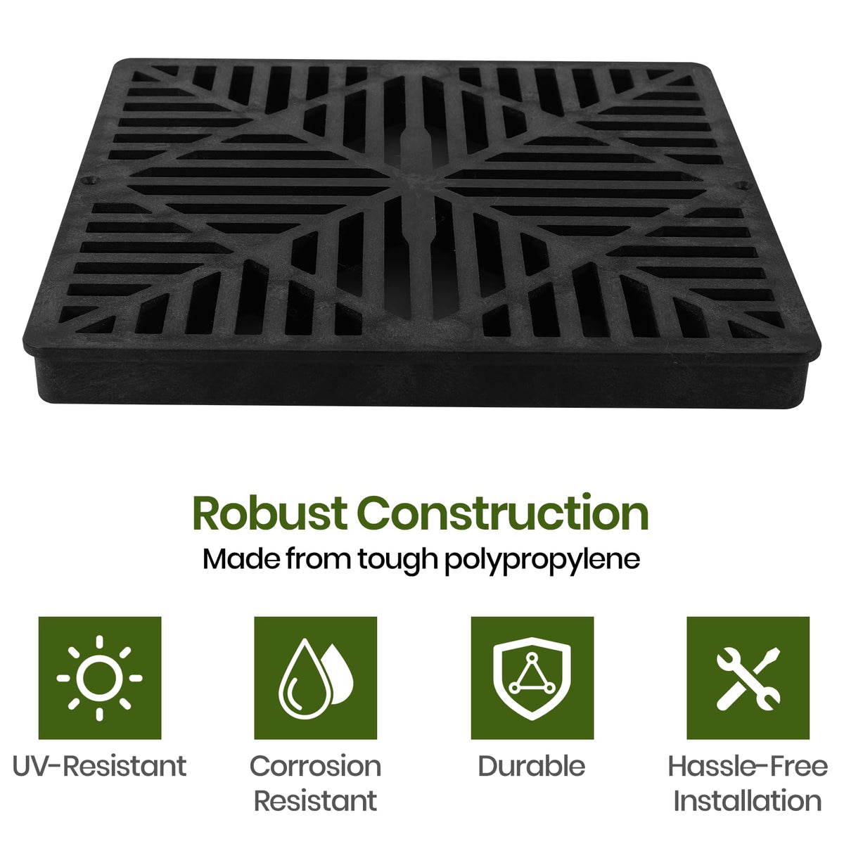 Calvana 2-Pack 12-Inch Fiberglass-Reinforced Catch Basin Drain Grate – Black