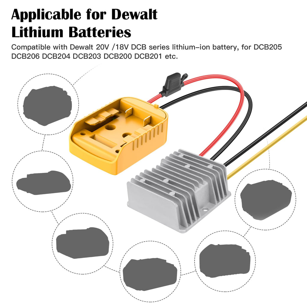 CHoiKWong 20V to 12V Step-Down Converter for Dewalt Batteries | 240W Buck, 20A Max