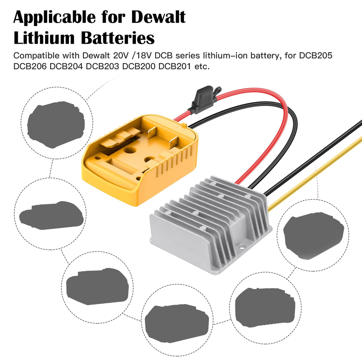 CHoiKWong 20V to 12V Step-Down Converter for Dewalt Batteries | 240W Buck, 20A Max