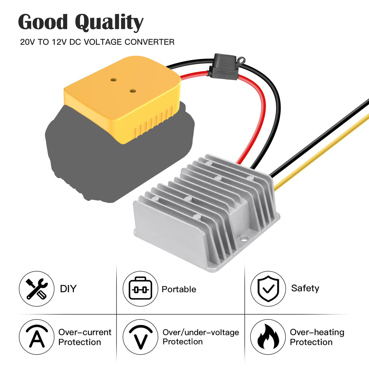 CHoiKWong 20V to 12V Step-Down Converter for Dewalt Batteries | 240W Buck, 20A Max