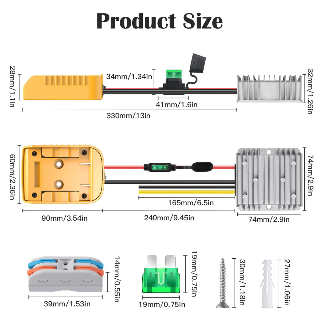 CHoiKWong 20V to 12V Step-Down Converter for Dewalt Batteries | 240W Buck, 20A Max
