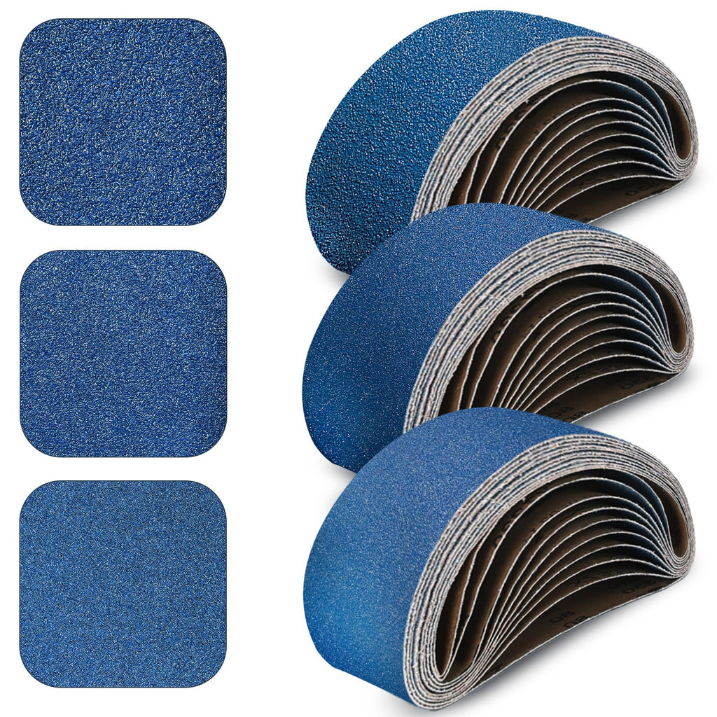 Clebay 3x21 Inch Sanding Belts, 30 Pcs, Zirconia, 80/120/150 Grit, Heavy Duty