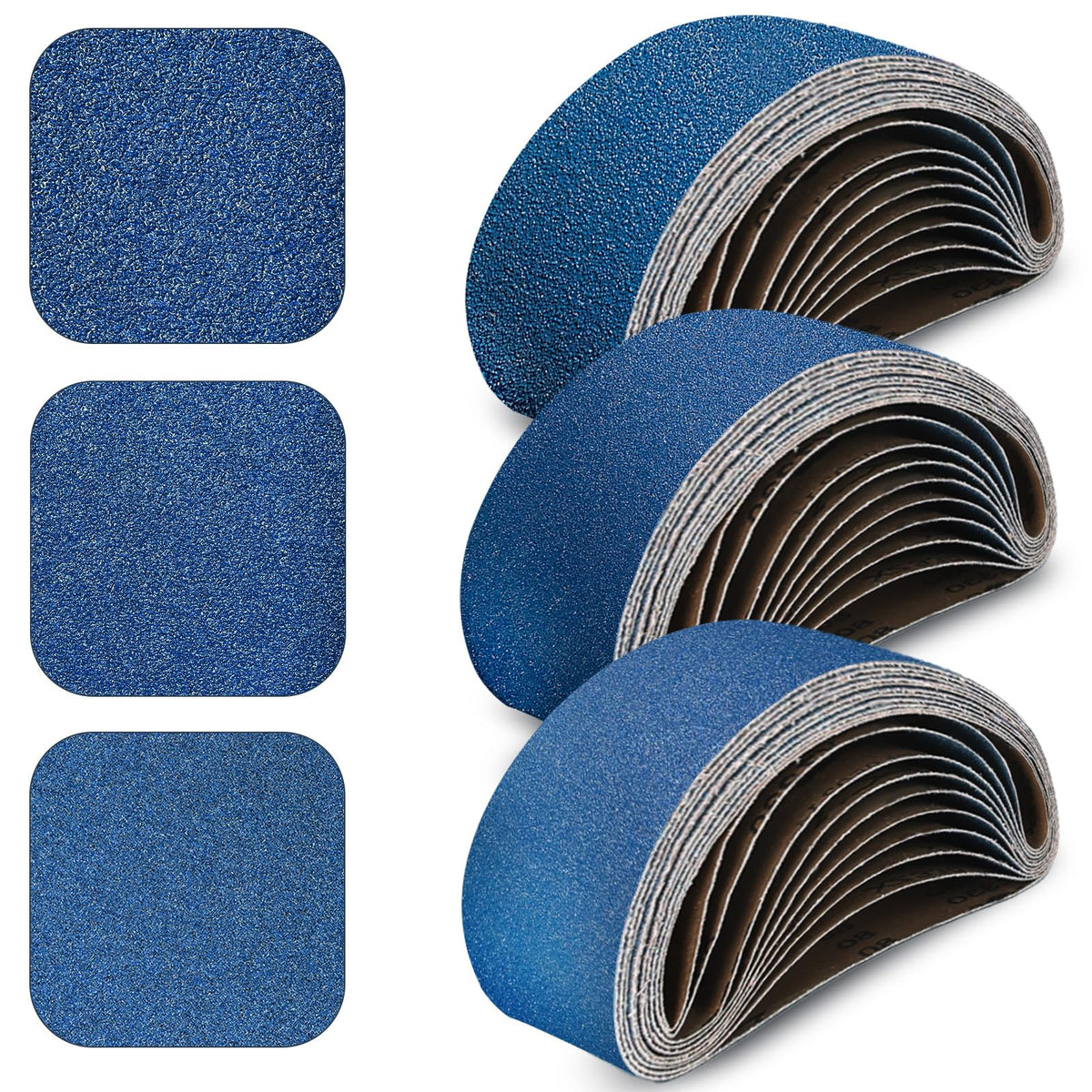 Clebay 3x21 Inch Sanding Belts, 30 Pcs, Zirconia, 80/120/150 Grit, Heavy Duty