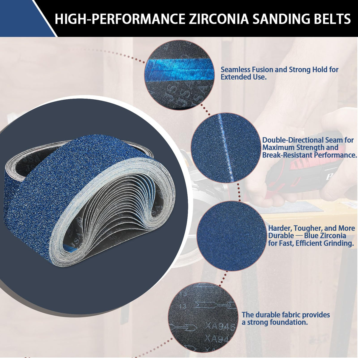 Clebay 3x21 Inch Sanding Belts, 30 Pcs, Zirconia, 80/120/150 Grit, Heavy Duty