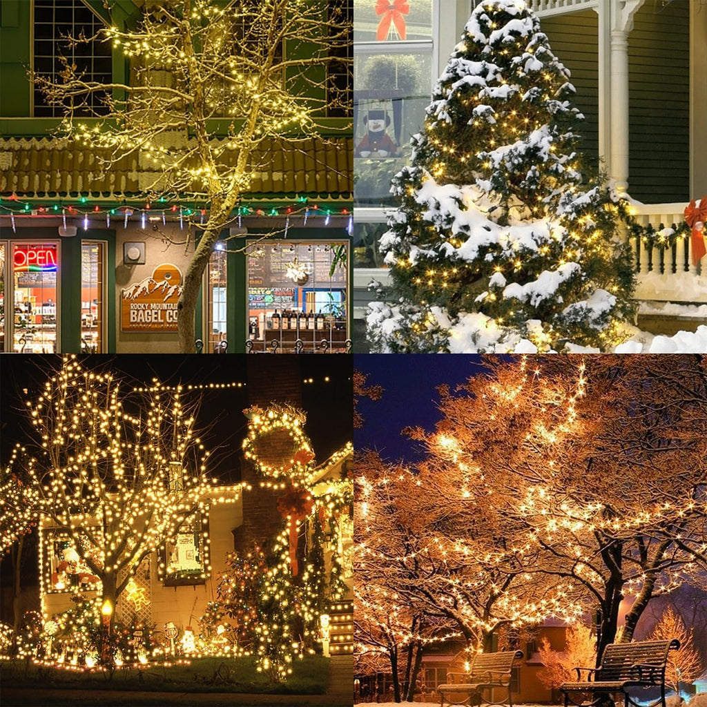Clownya Christmas Lights 100ft, 300 LEDs, Warm White, 8 Modes — Indoor/Outdoor Plug-in